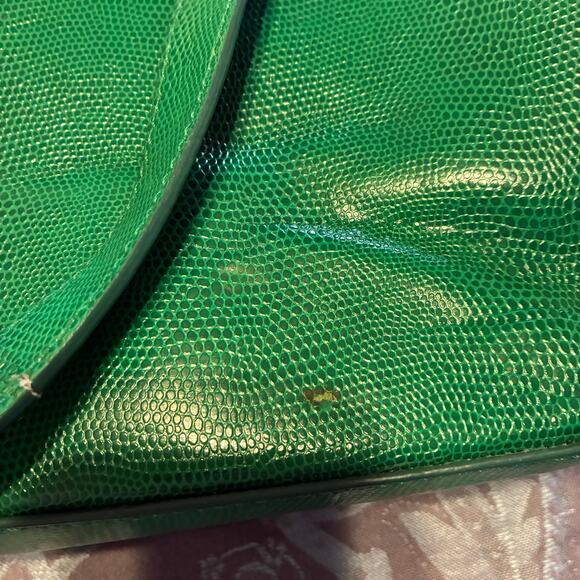 Lauren Ralph Lauren Emerald Lizard Embossed Leather RLL Gold Hardware Large Bag - Picture 4 of 16